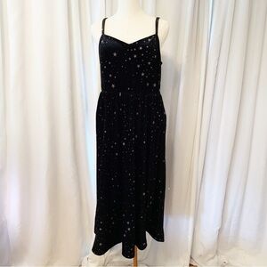 Torrid Black Stretch Knit Velvet Silver Star Print Midi Dress 00 M/L